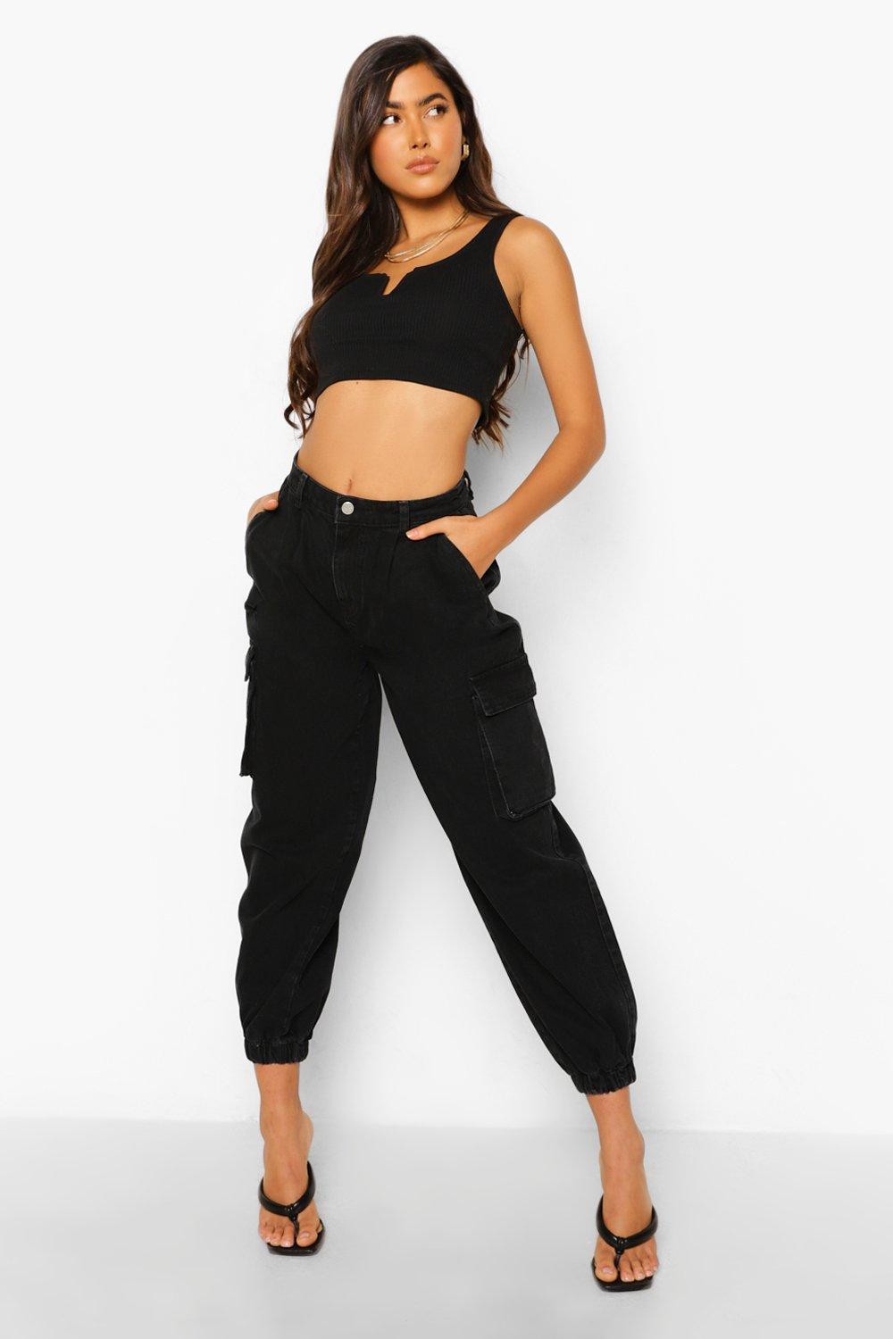 Denim Elasticated Cuff Joggers With Pockets boohoo IE